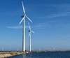Windmills on coastline
