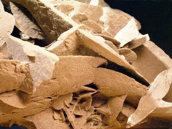 Selenite - Desert Rose Close-u: This bread box sized piece of Selenite Desert Rose is made entirely of wind blown sand!....This piece was found in Chihuahua, Mexico. I wanted to capture the blades of this mineral. 