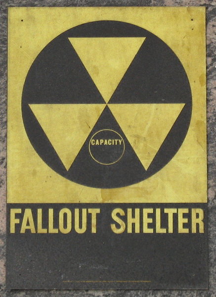 fallout shelter: a fallout shelter sign.