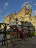 A red bicycle in town