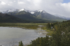 Green mountains and lake