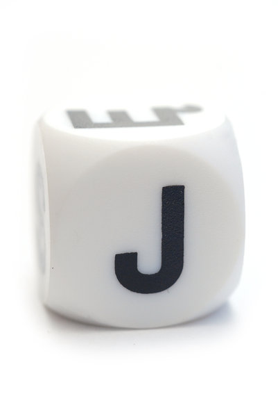 Character J on the cube: Dice with letter J